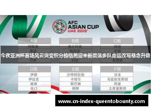 今夜亚洲杯赛场风云突变积分榜格局迎来新震荡多队命运改写悬念升级 今夜亚洲杯赛场风云突变积分榜格局迎来新震荡多队命运改写悬念升级